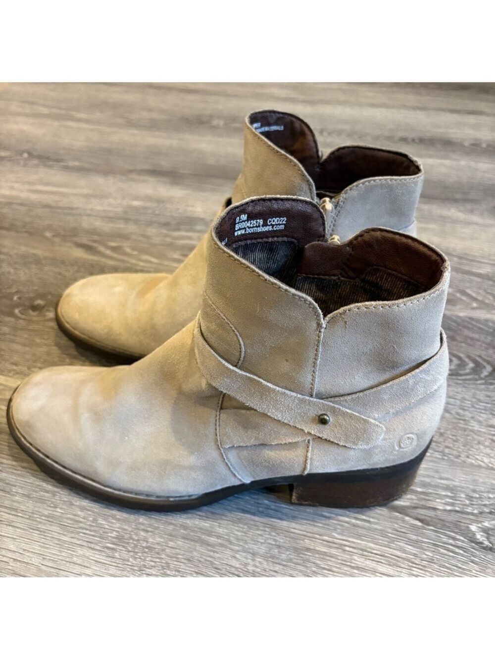 Born Taupe Suede Ankle Booties Strap Side Zip Size 9.5M